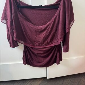 White House Black Market marron 3/4 Sleeve Blouse off the shoulder